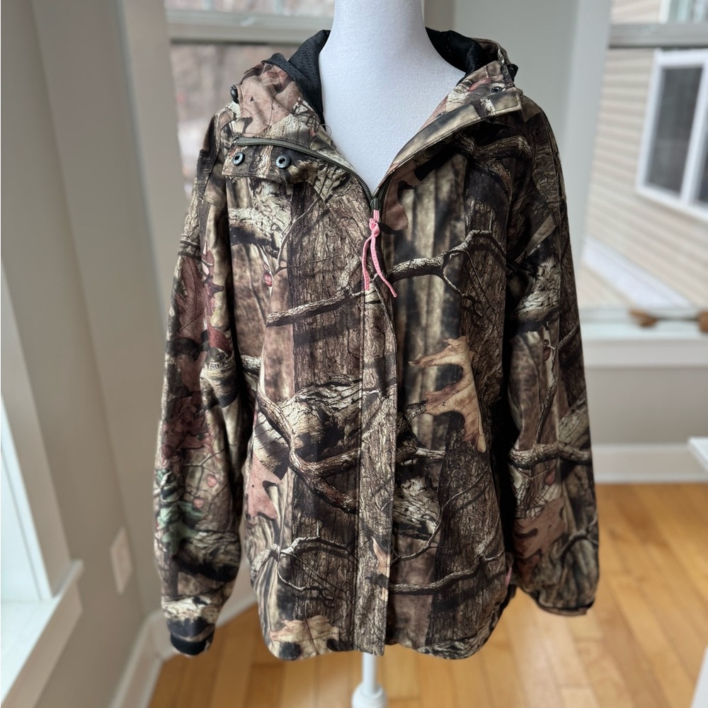 Russell Outdoors Green Brown Tan Camouflage Full Zip Hooded Jacket Size Kids XL